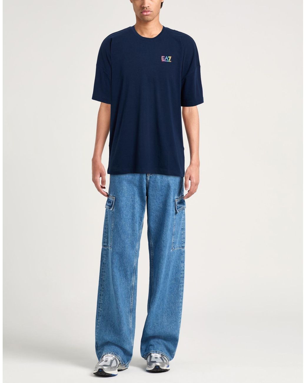 EA7 Blue T-Shirt Cotton, Elastane for men
