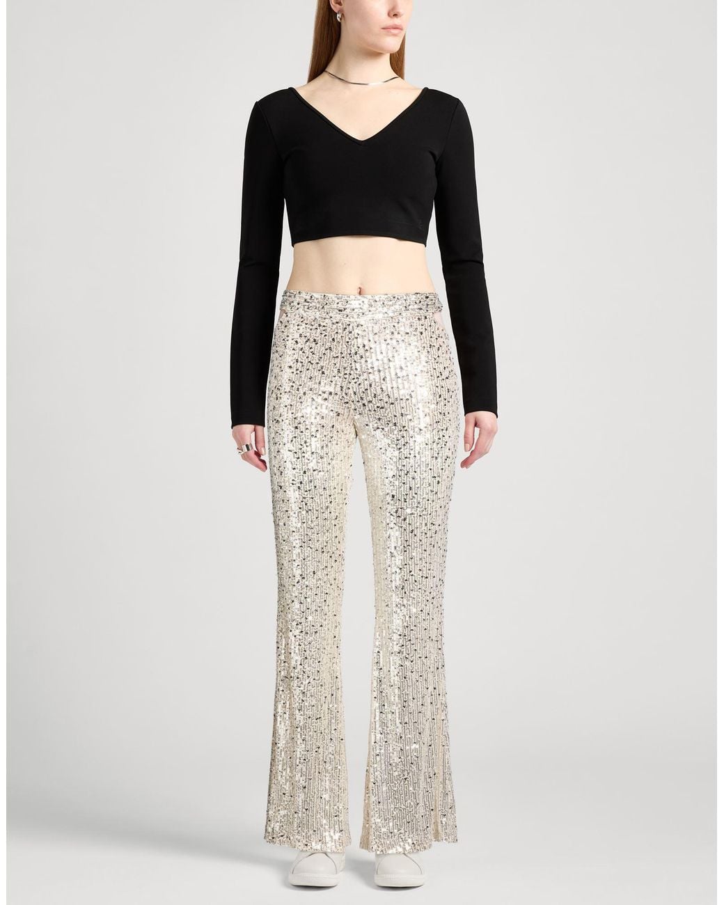 Gaelle Paris White Pants Polyester, Elastane