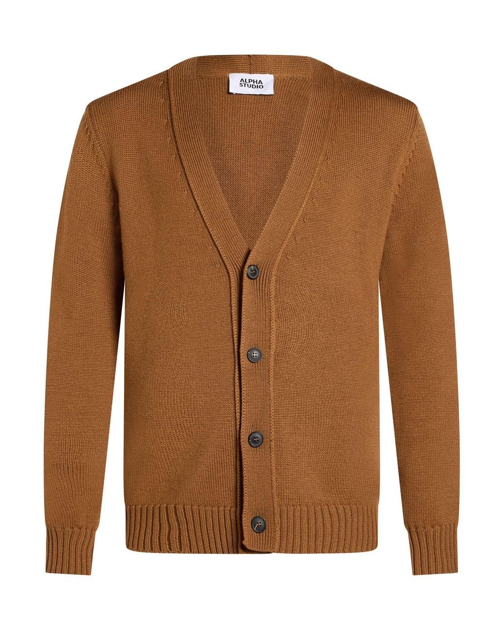 Alpha Studio Brown Camel Cardigan Merino Wool for men