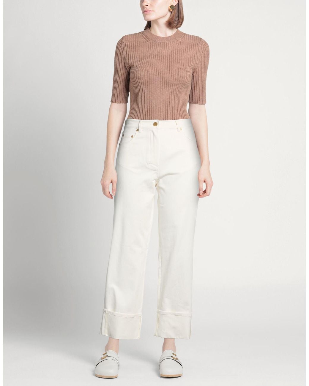Max Mara White Pants Cotton, Elastane