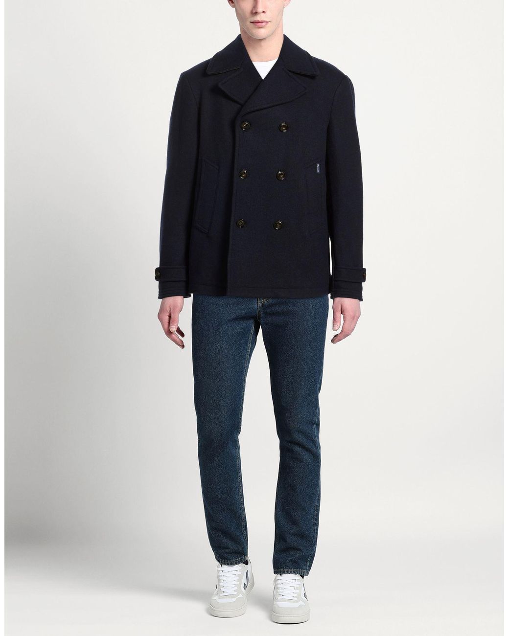 Façonnable Blue Midnight Coat Wool, Polyester for men