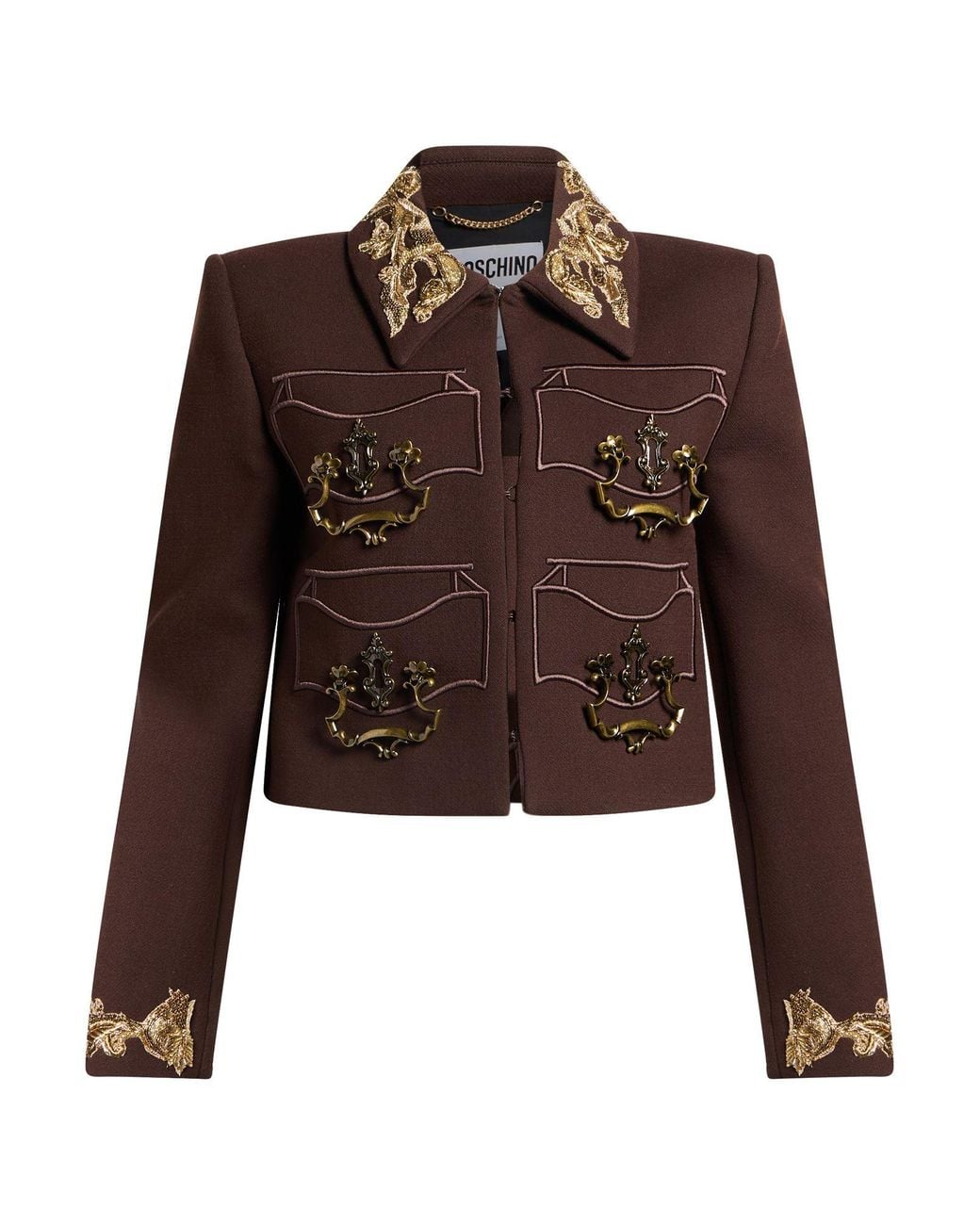 Moschino Brown Jacket Polyester, Virgin Wool, Polyamide, Elastane