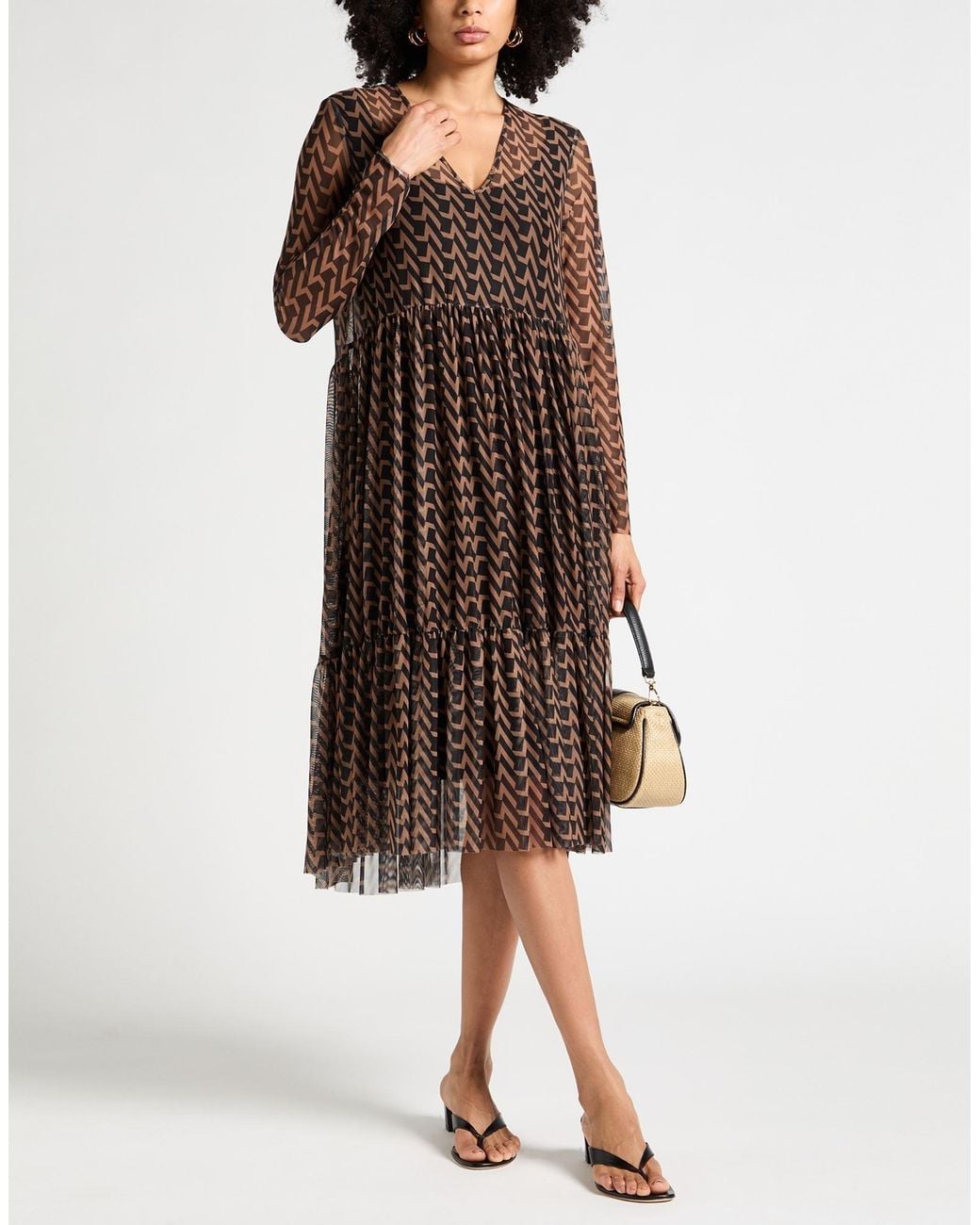 LOLA SANDRO FERRONE Brown Midi Dress Polyester, Elastane