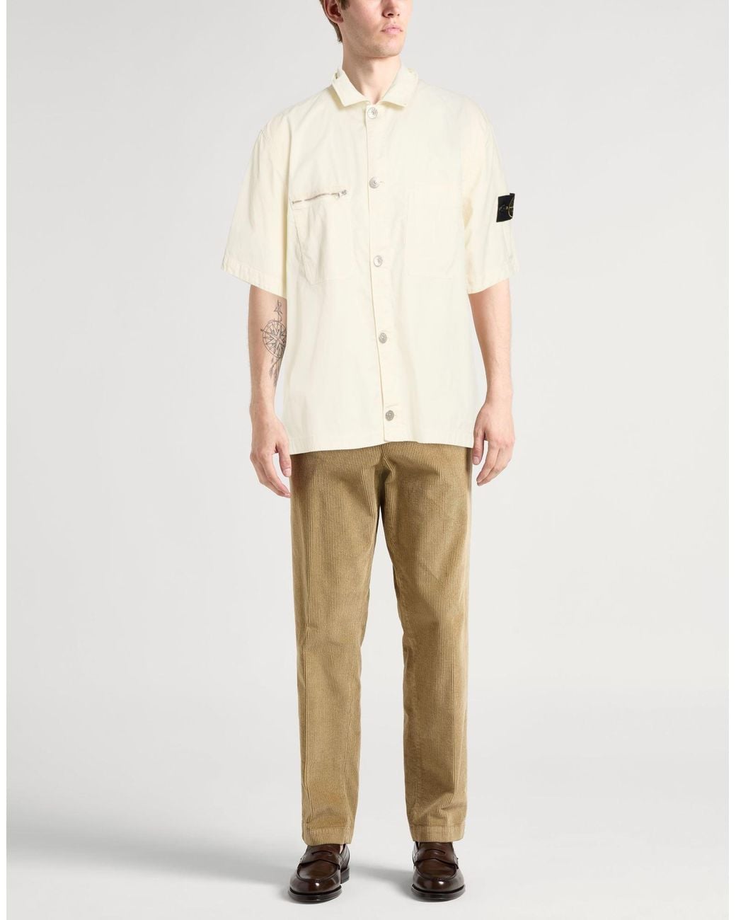 Stone Island White Ivory Shirt Cotton, Elastane for men