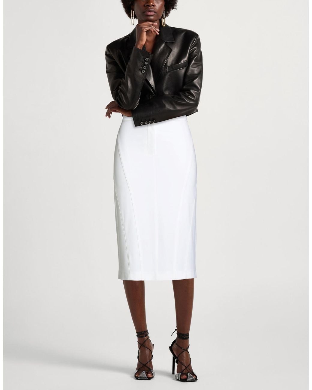 Pinko White Midi Skirt Viscose, Nylon, Elastane