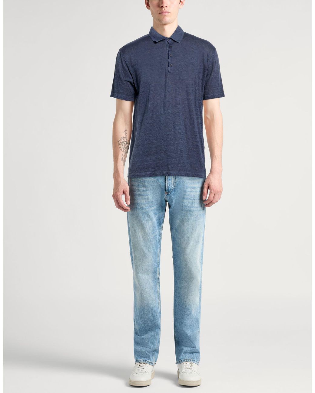 120% Lino Blue Polo Shirt Linen for men