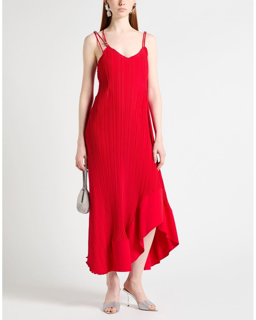 Lanvin Red Midi Dress Polyester, Rayon