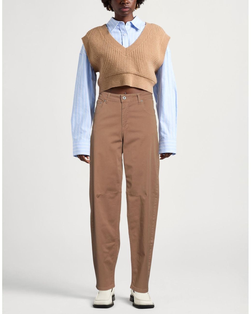 Ottod'Ame Brown Khaki Pants Cotton, Elastane