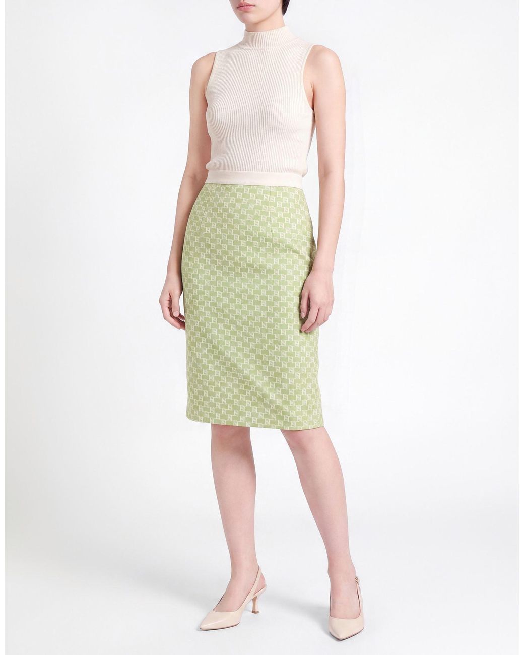 Elisabetta Franchi Green Midi Skirt Polyester, Elastane