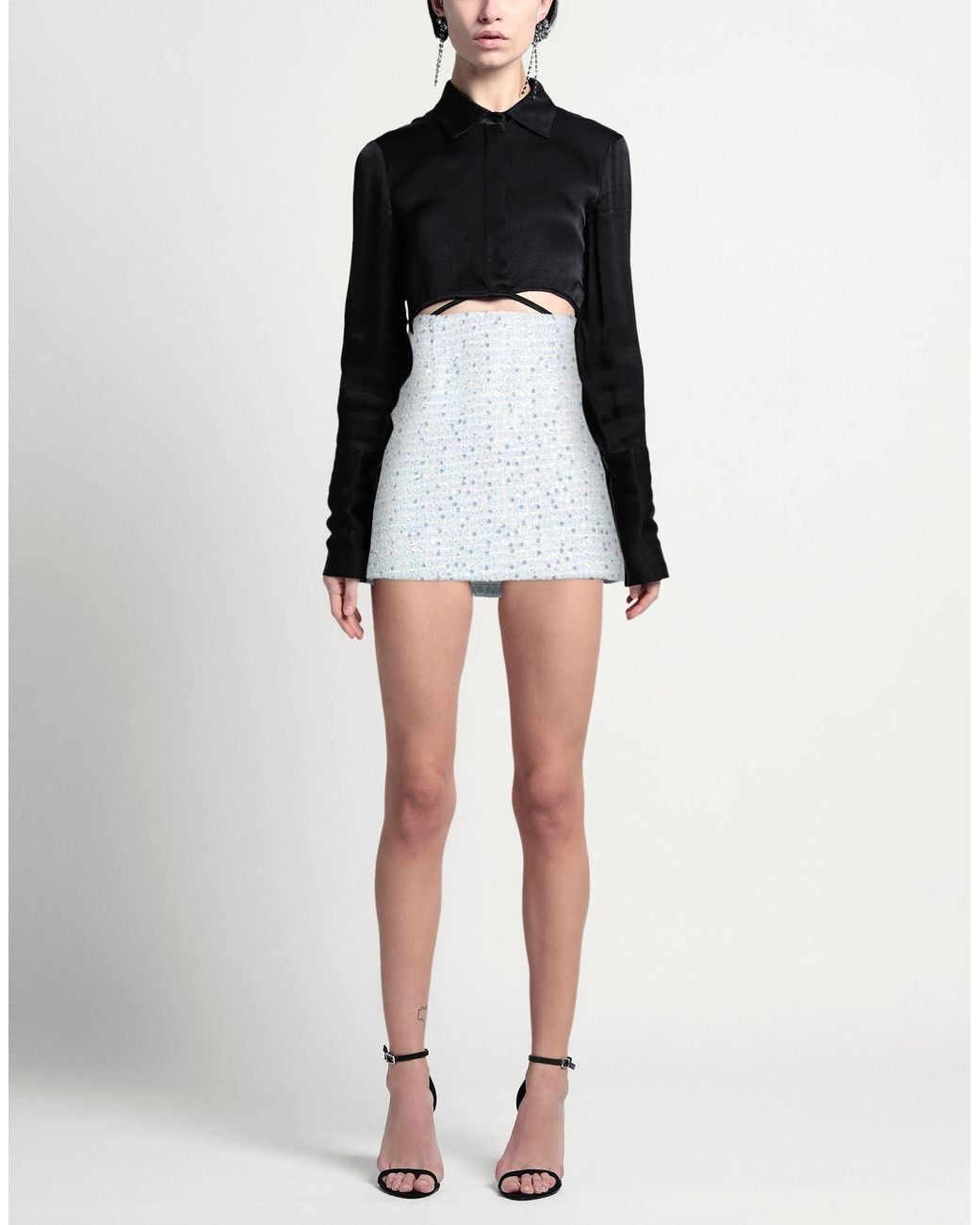 SOLOTRE Gray Sky Mini Skirt Polyester, Viscose, Acetate