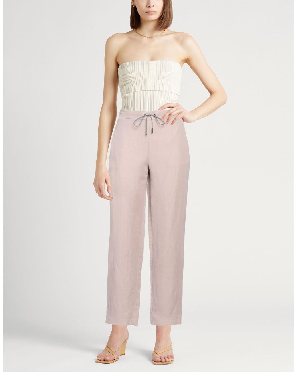 Fabiana Filippi Pink Embellished Viscose-Linen Drawstring Pants