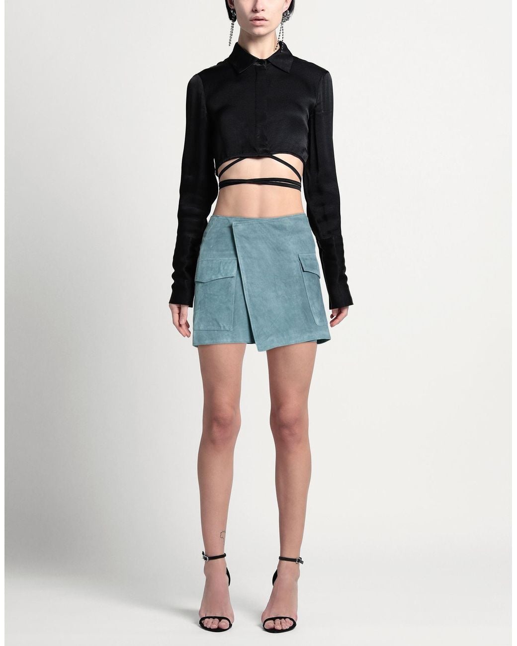 Arma Blue Slate Mini Skirt Lambskin