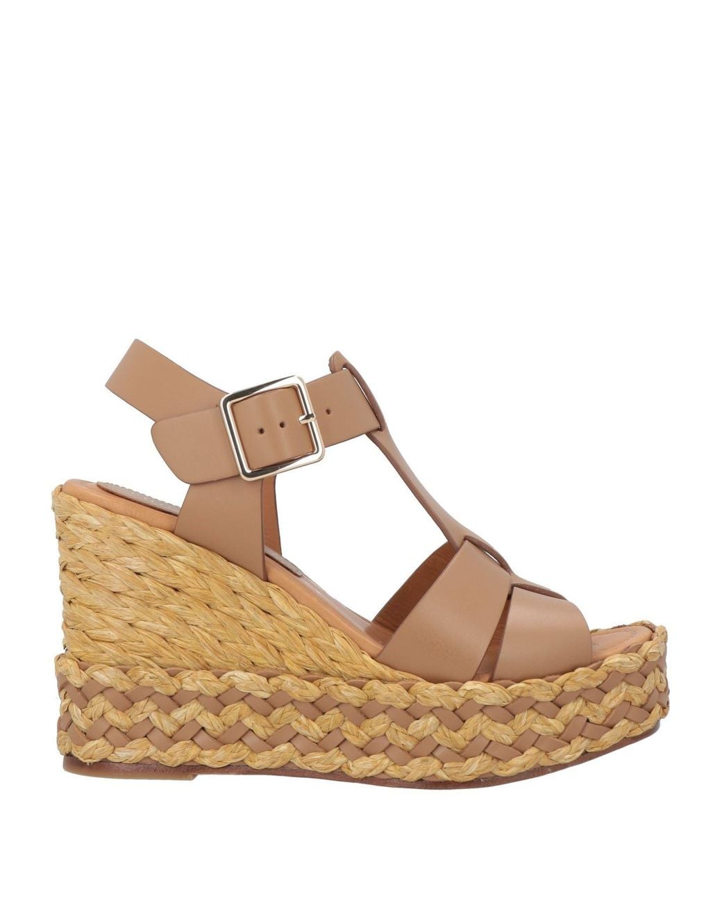 Paloma Barceló Brown Sandals Cow Leather, Natural Raffia