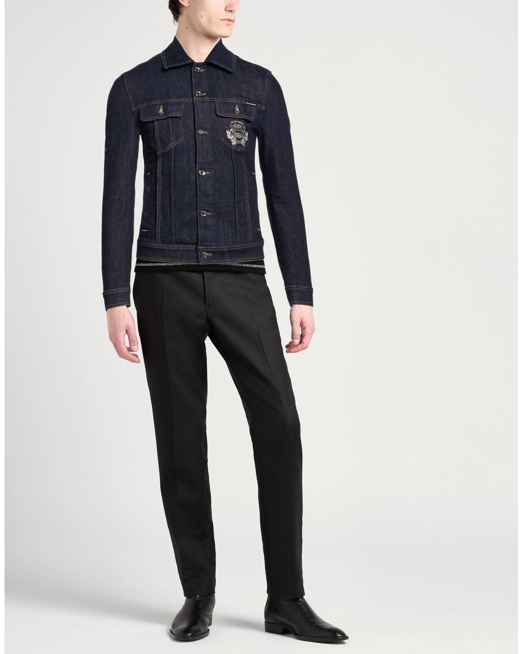 Dolce & Gabbana Blue Denim Outerwear Cotton, Elastane, Brass, Glass, Silk for men