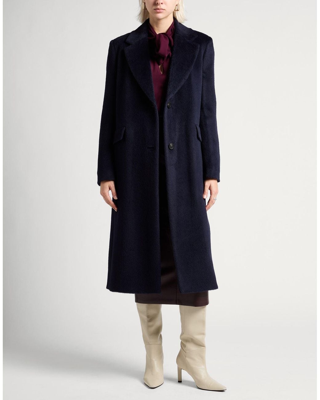 Peserico Blue Midnight Coat Alpaca Wool, Virgin Wool