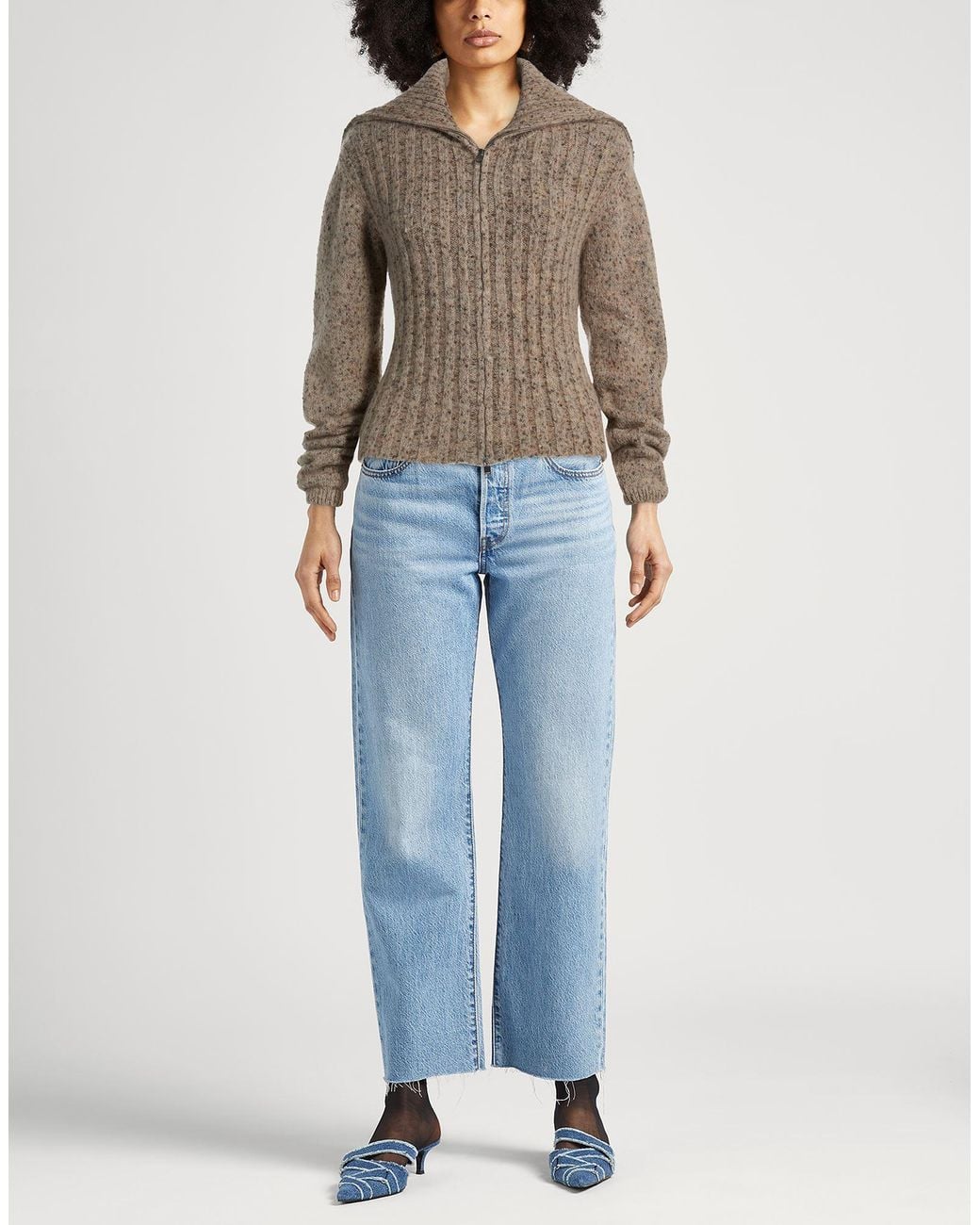 Ganni Brown Light Cardigan Alpaca Wool, Organic Cotton, Recycled Polyamide, Polyamide, Elastane