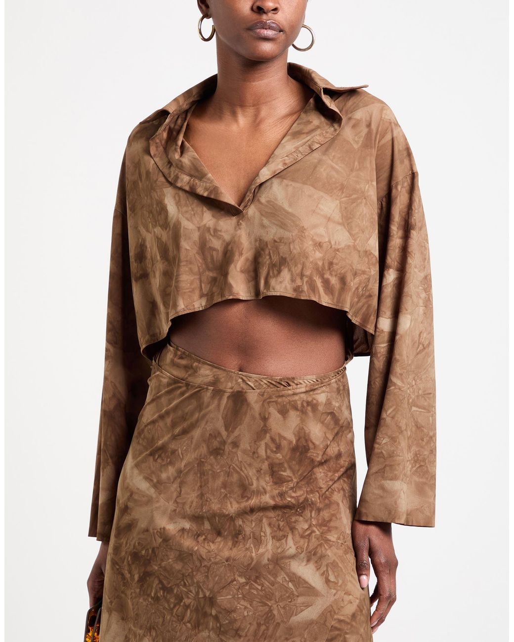 Amazuìn Brown Khaki Midi Dress Polyamide, Elastane