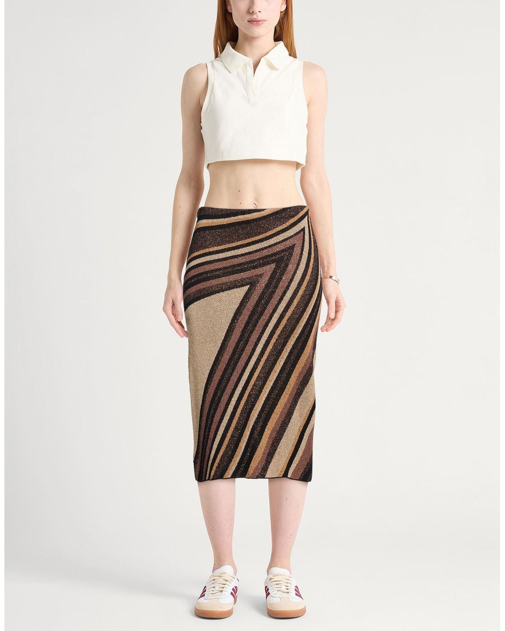 Akep Brown Midi Skirt Viscose, Cotton, Metallic Fiber, Polyamide