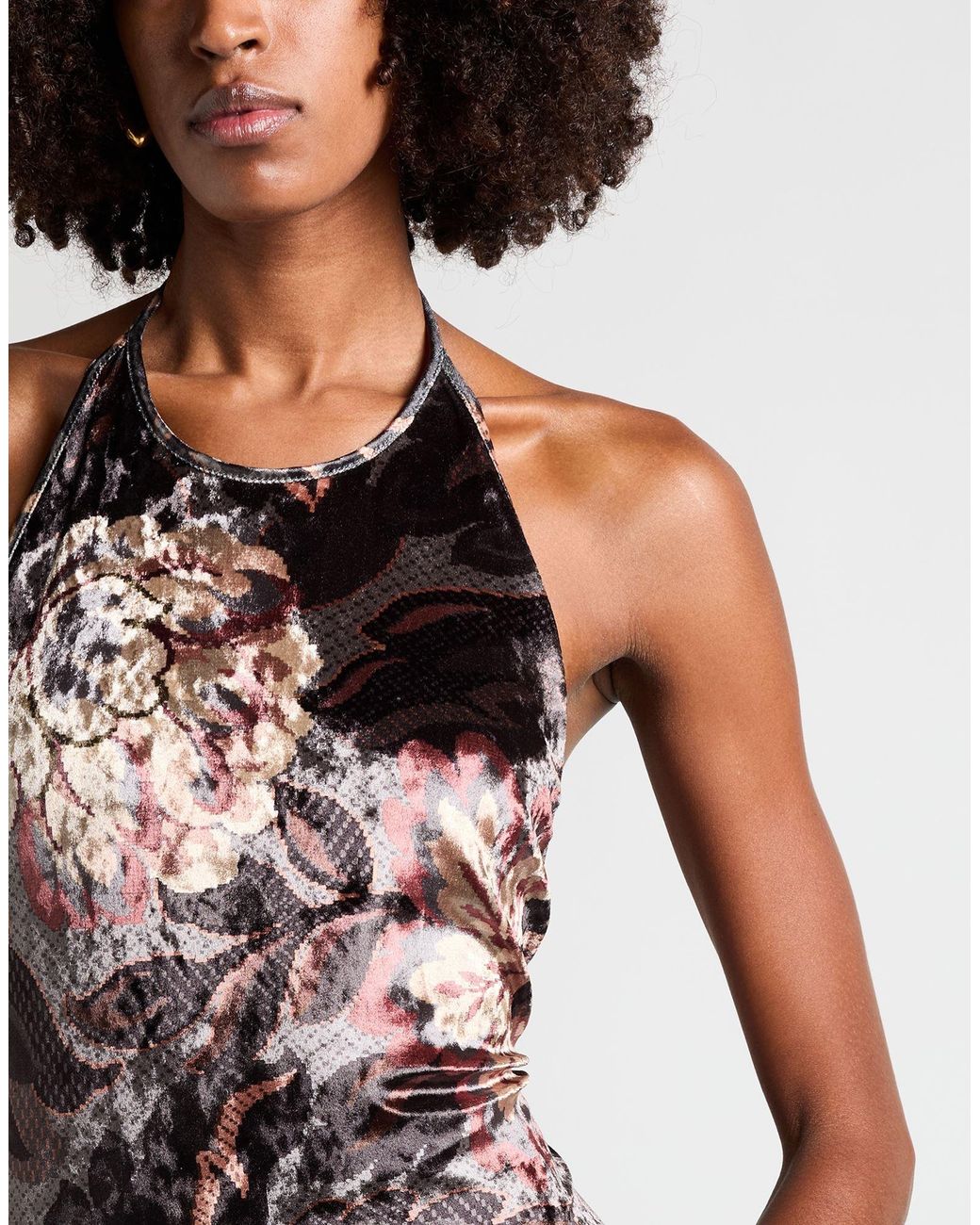 Etro White Charcoal Maxi Dress Polyester, Elastane