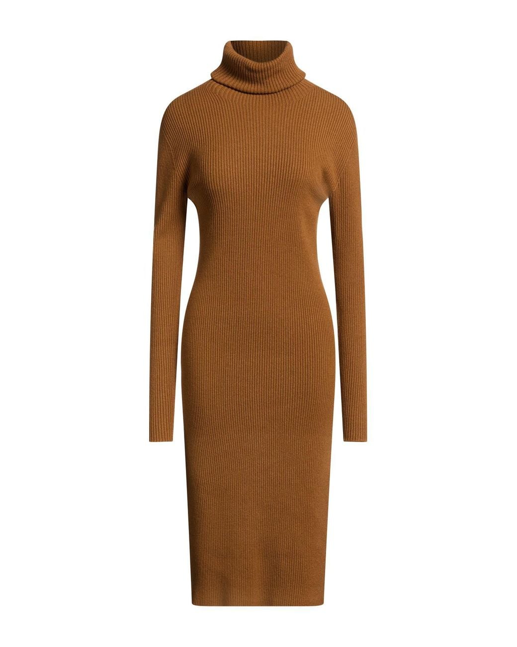 Fabiana Filippi Brown Camel Midi Dress Virgin Wool, Silk, Cashmere