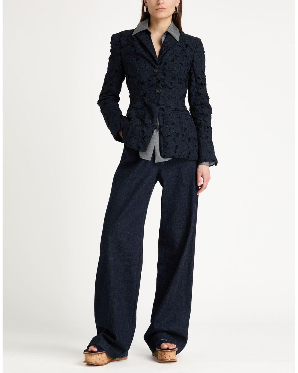 Erdem Blue Midnight Blazer Cotton, Polyester, Elastane