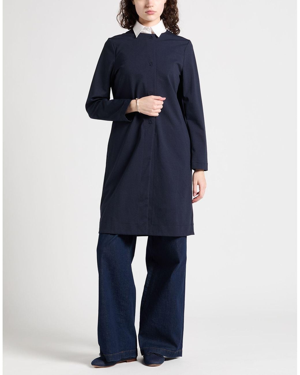 European Culture Blue Overcoat & Trench Coat Cotton, Polyamide, Elastane