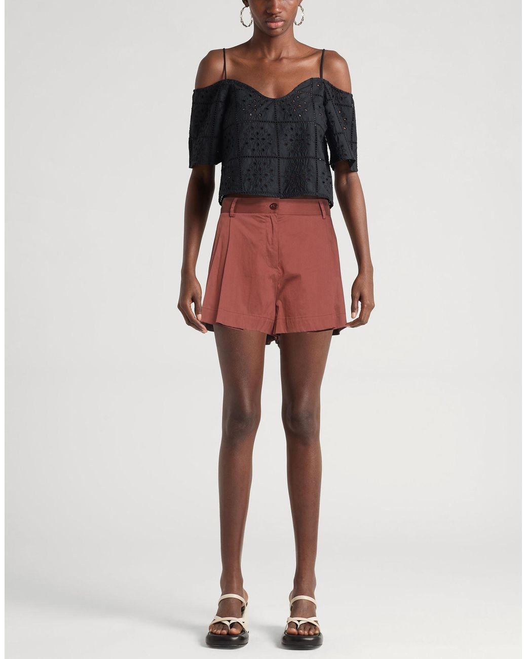 Semicouture Red Rust Shorts & Bermuda Shorts Cotton, Polyamide, Elastane