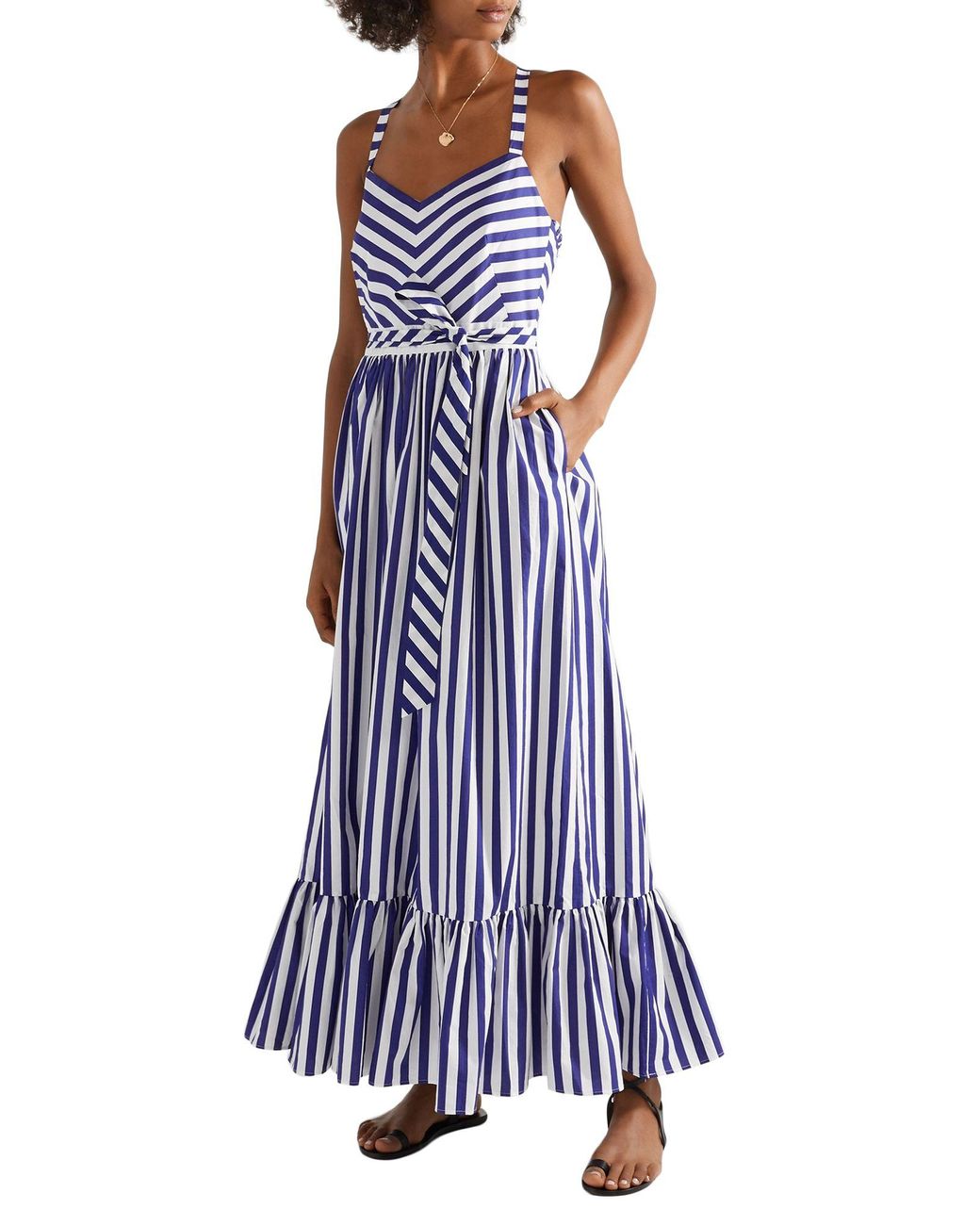 chinese dress ladies Cami Maxi Dress in Awning Stripe  Rosie Assoulin