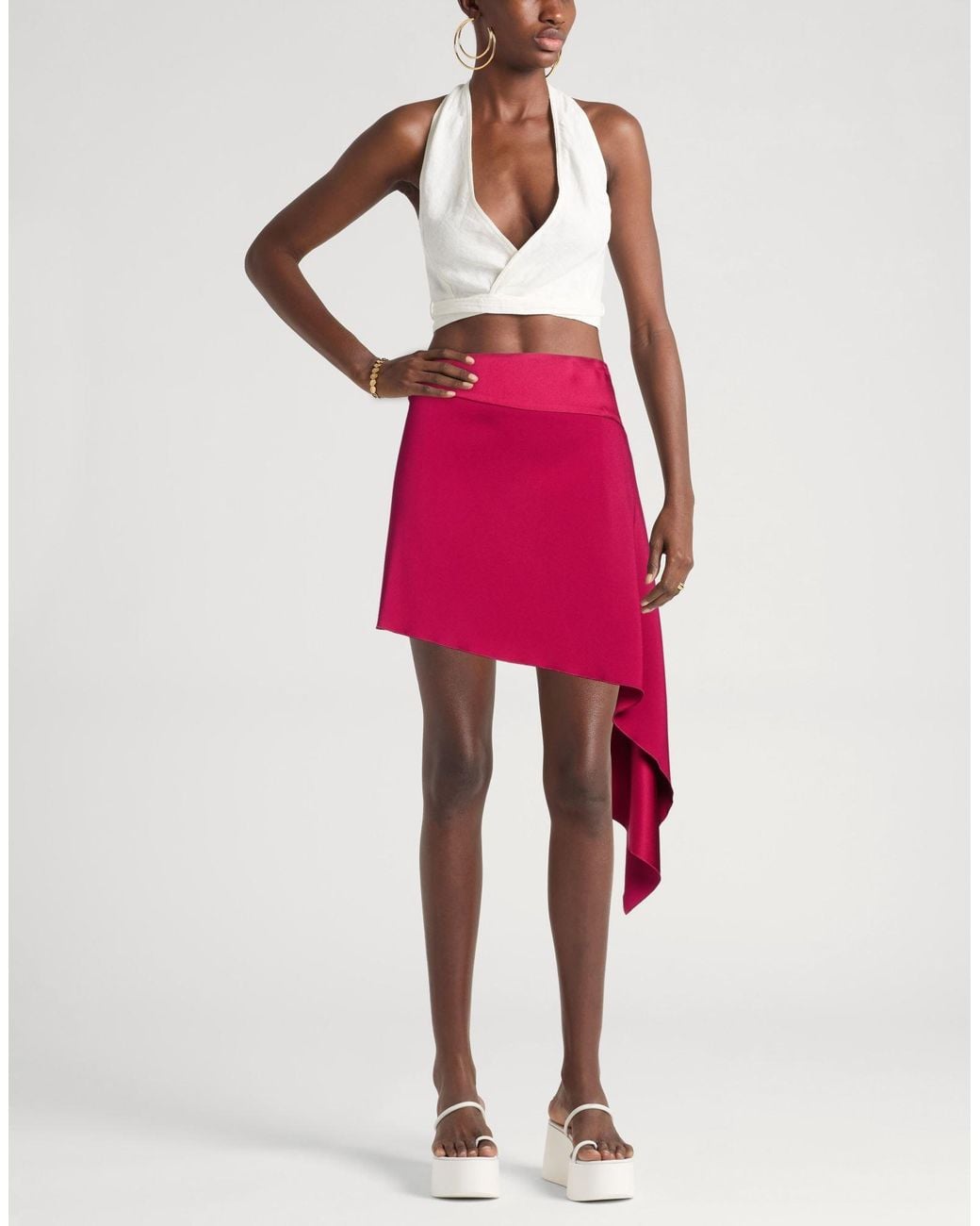 Carla G Red Midi Skirt Acetate, Viscose, Elastane