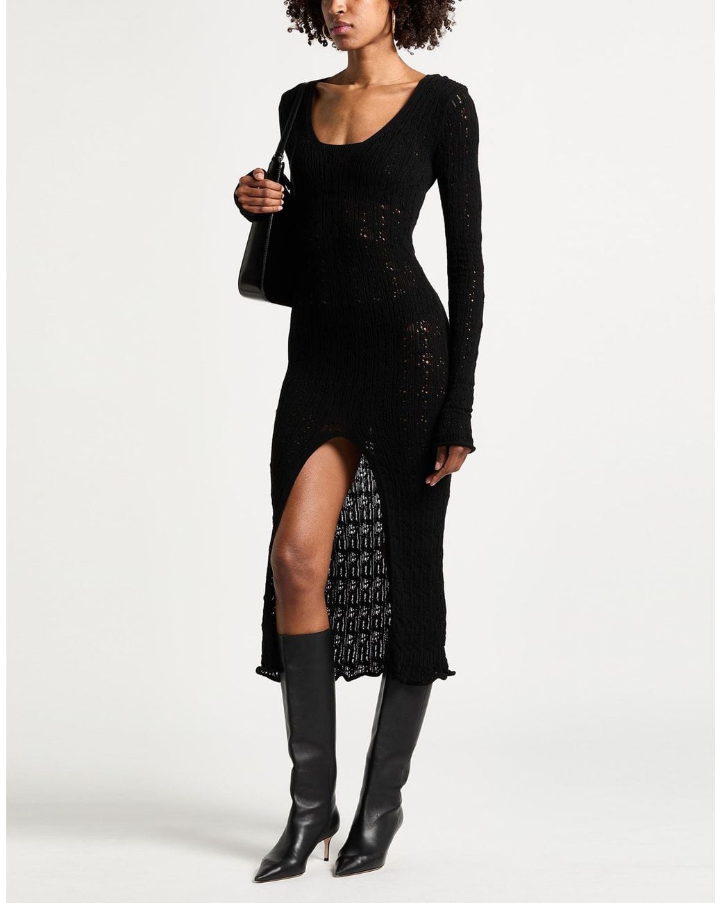 Dondup Black Midi Dress Viscose, Polyester
