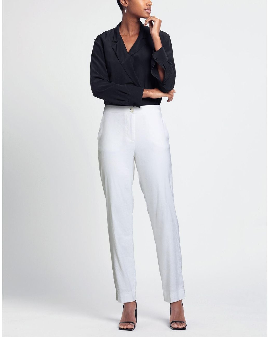 ALESSIA SANTI White Ivory Pants Linen, Viscose, Elastane