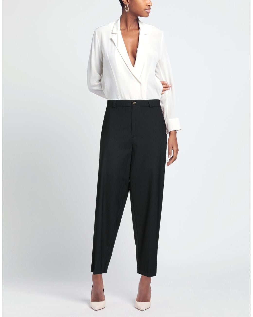 SOLOTRE Black Pants Polyester, Wool, Elastane