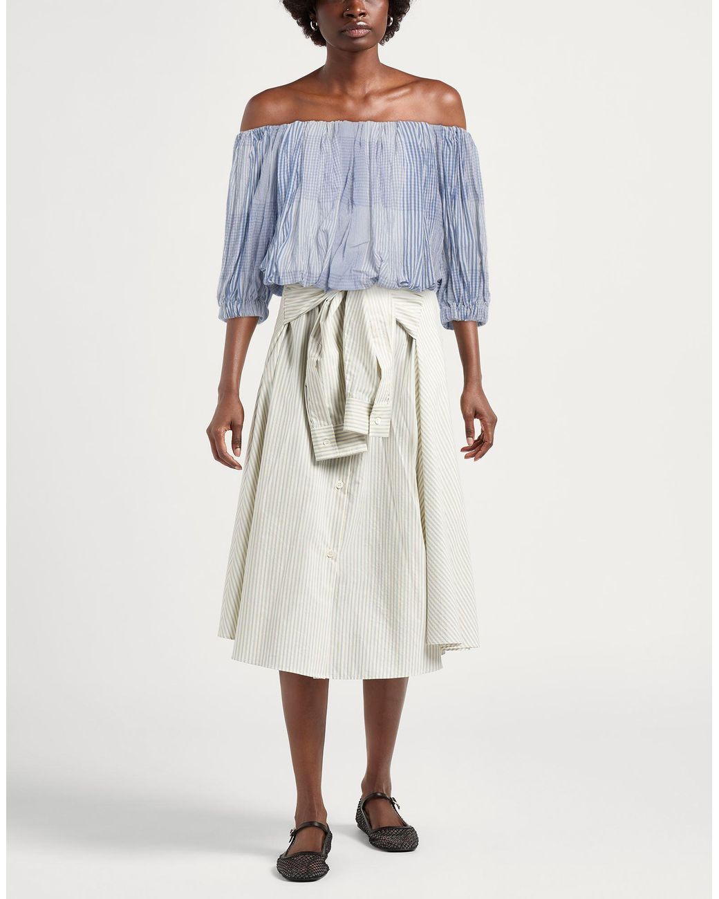 Semicouture Blue Striped Off-Shoulder Crop Top