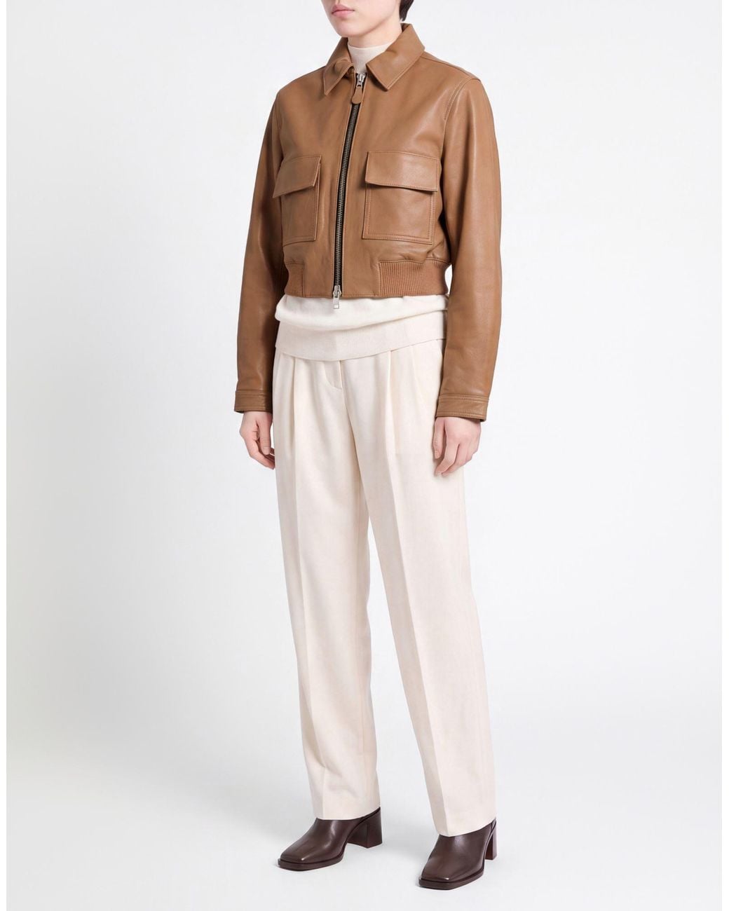 Hogan Natural Jacket Cow Leather, Cotton, Polyester, Elastane
