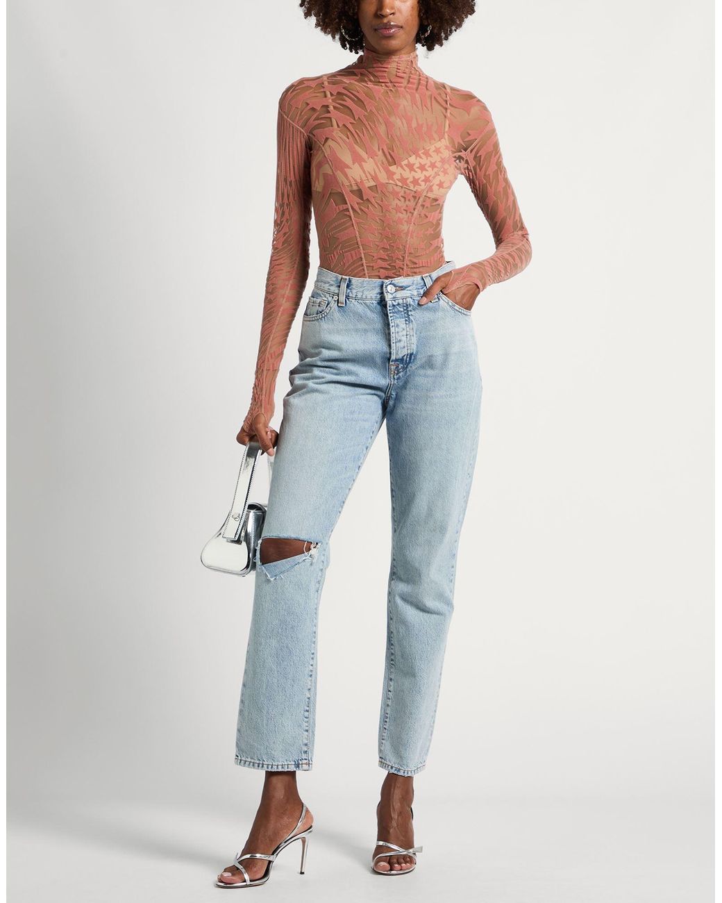 Mugler White Blush Bodysuit Polyamide, Elastane
