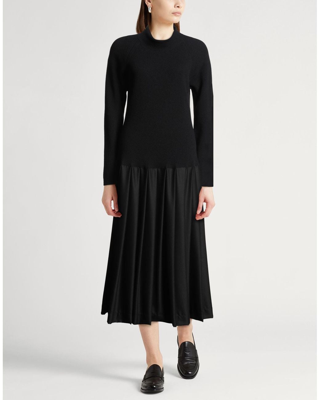 Fabiana Filippi Black Midi Dress Virgin Wool, Silk, Cashmere, Polyamide, Elastane