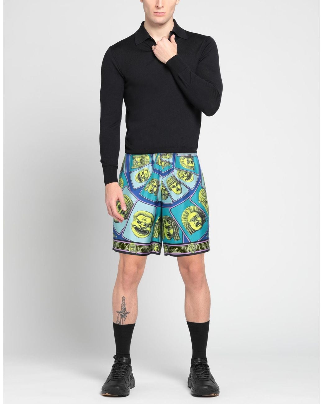Versace Blue Silk Mini Shorts With Elastic Waistband for men