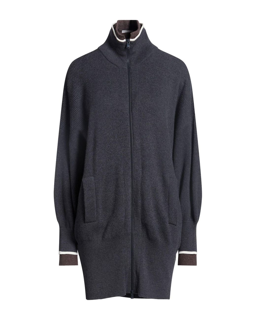 Brunello Cucinelli Blue Charcoal Cardigan Virgin Wool, Cashmere, Silk, Brass