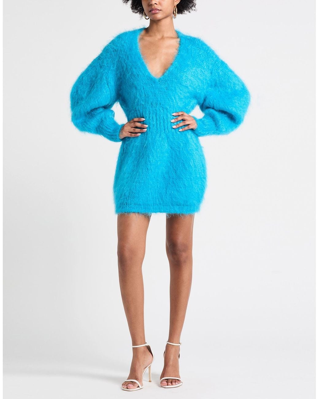 Nina Ricci Blue Azure Mini Dress Mohair Wool, Wool, Polyamide