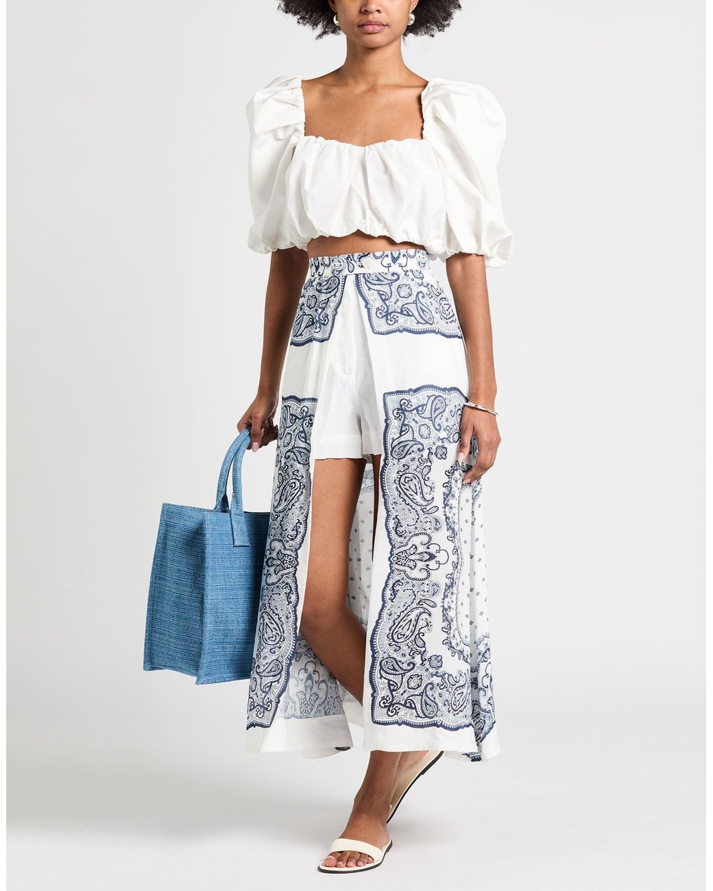 Sandro Blue Midi Skirt Viscose, Linen