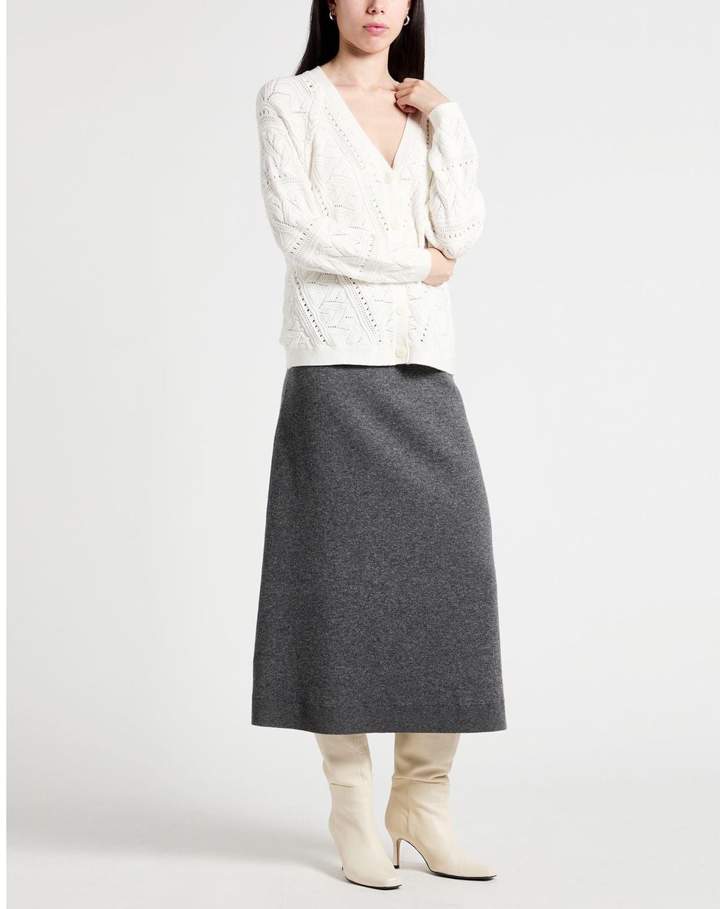 Brunello Cucinelli Gray Midi Skirt Cashmere, Polyamide, Elastane