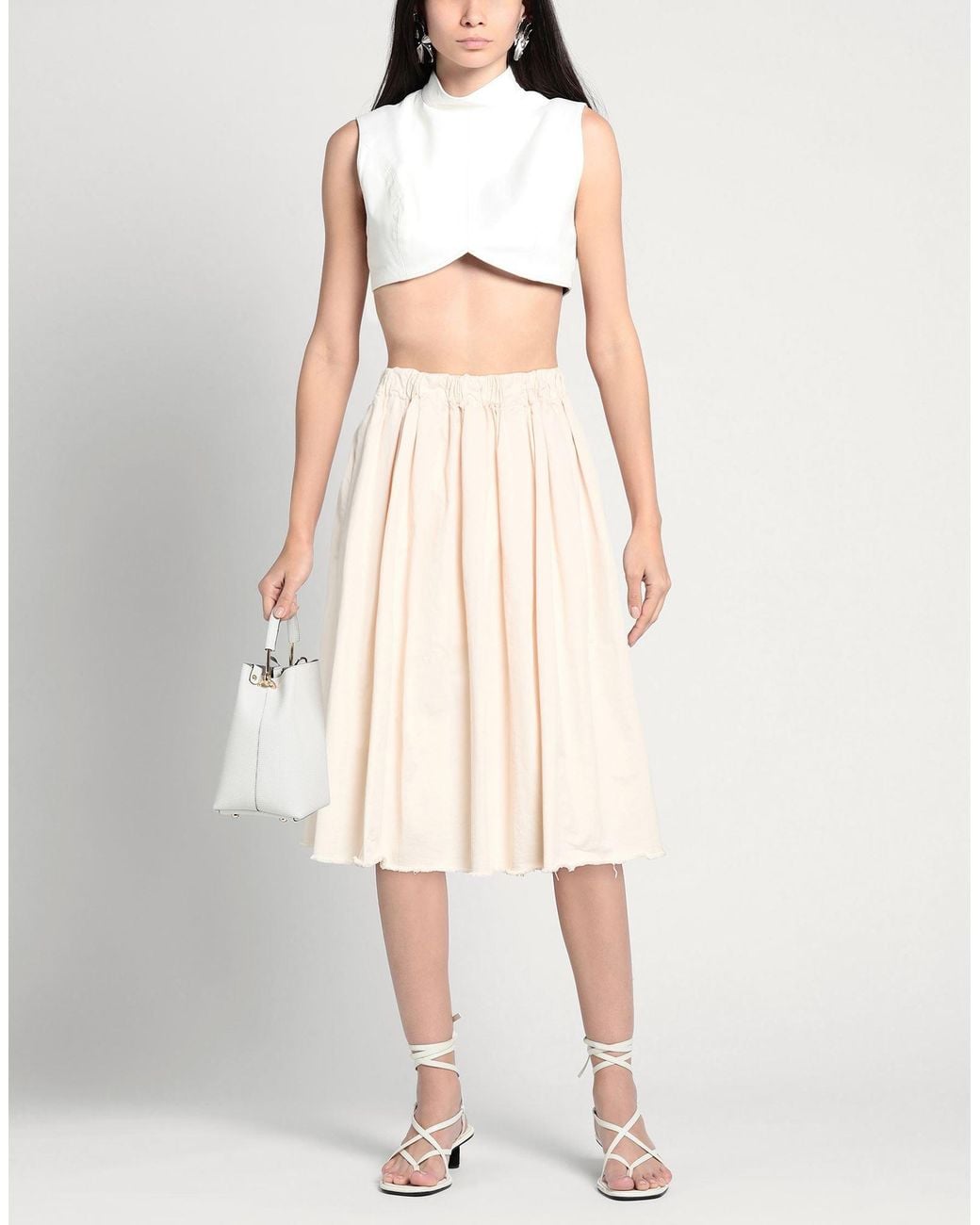 Myths Natural Ivory Midi Skirt Cotton, Elastane