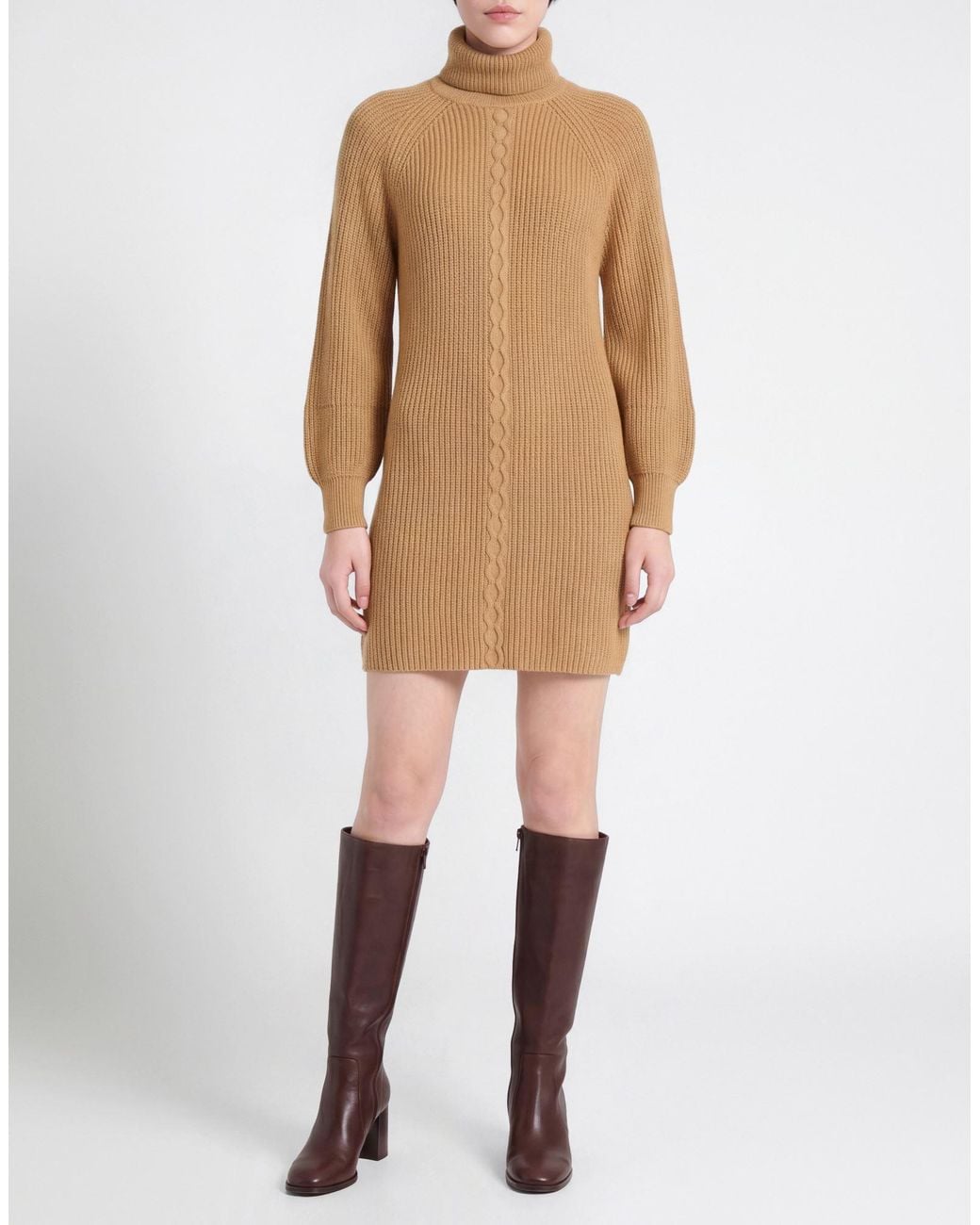 Marella Natural Camel Mini Dress Viscose, Polyester, Polyamide