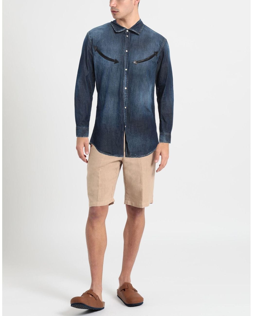 DSquared² Blue Denim Shirt Cotton, Elastane, Cow Leather for men