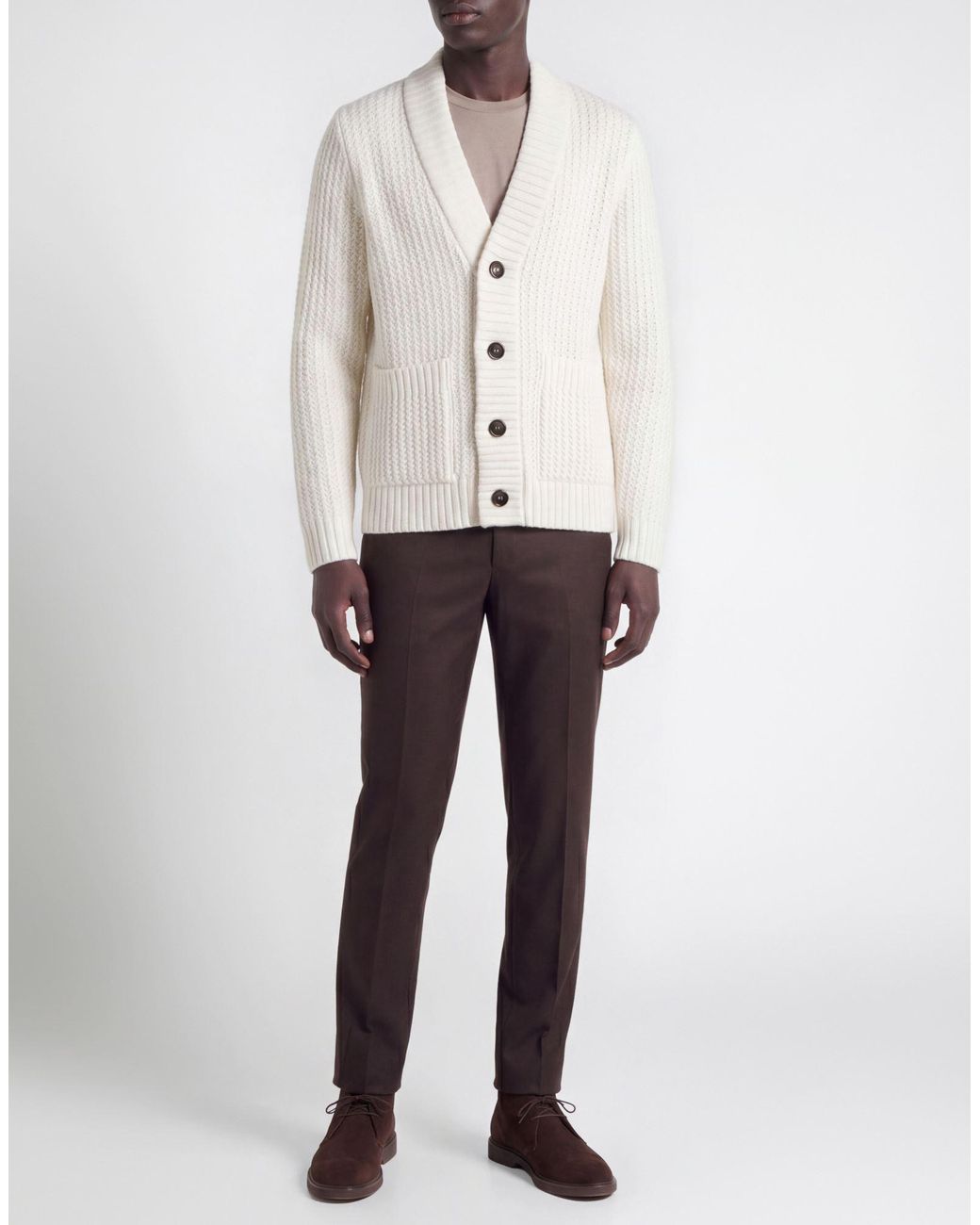 Paolo Pecora White Ivory Cardigan Wool, Polyamide for men