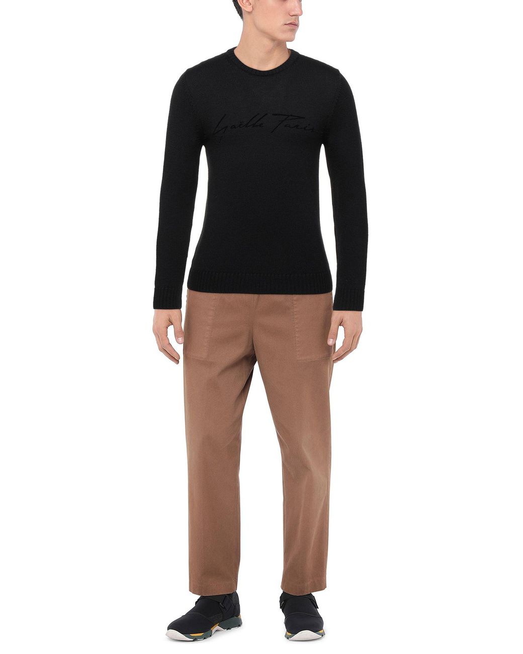 Gaelle Paris Black Sweater Merino Wool, Acrylic for men