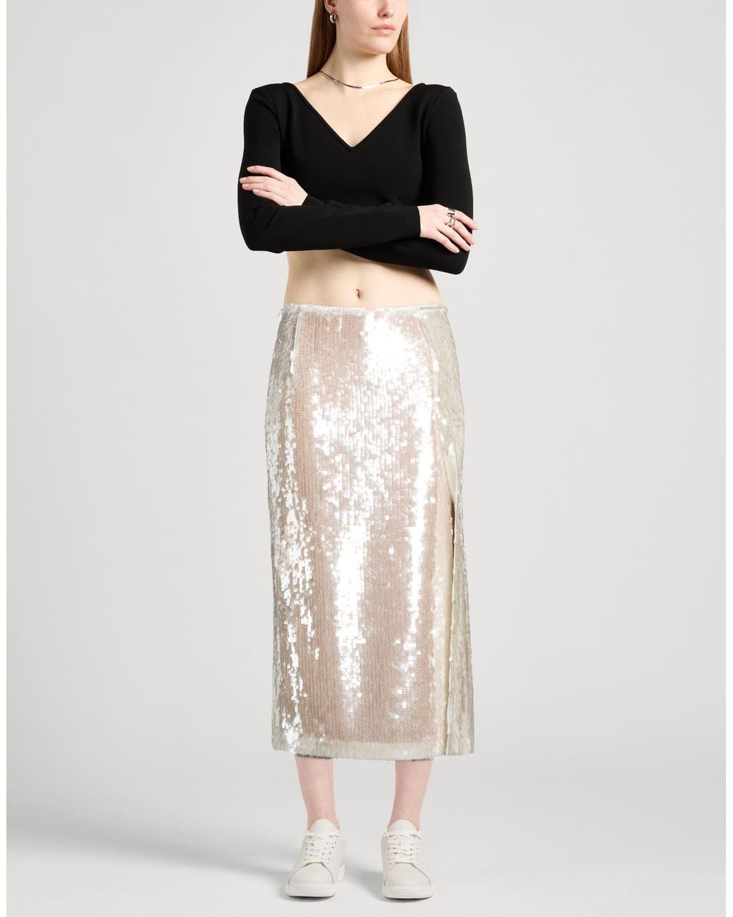 Genny White Midi Skirt Polyester, Polyamide, Metallic Polyester