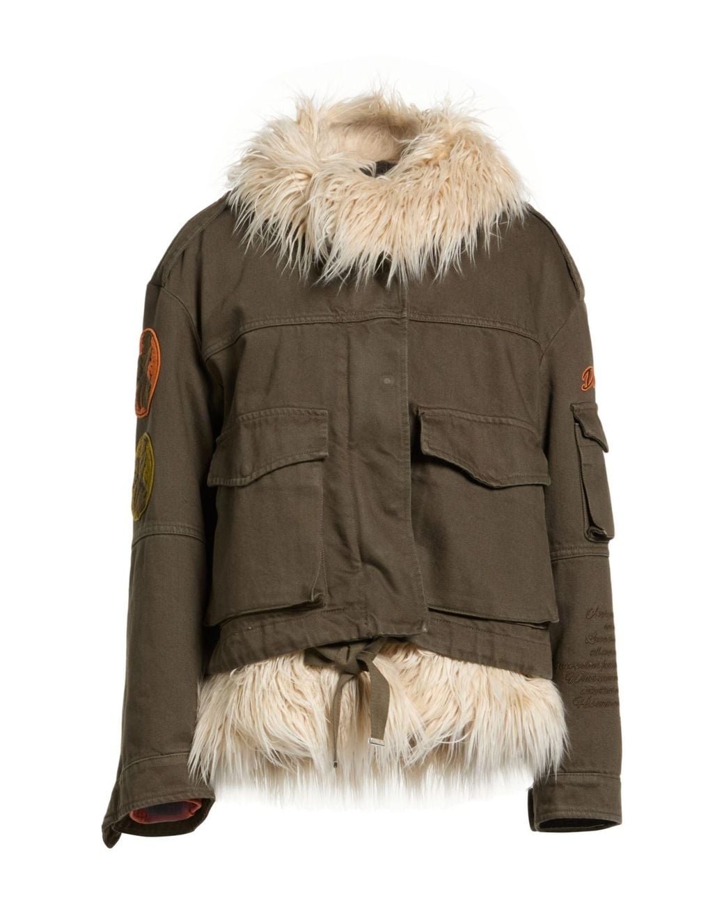 Dondup Brown Military Denim Outerwear Cotton, Modacrylic, Polyester, Acrylic