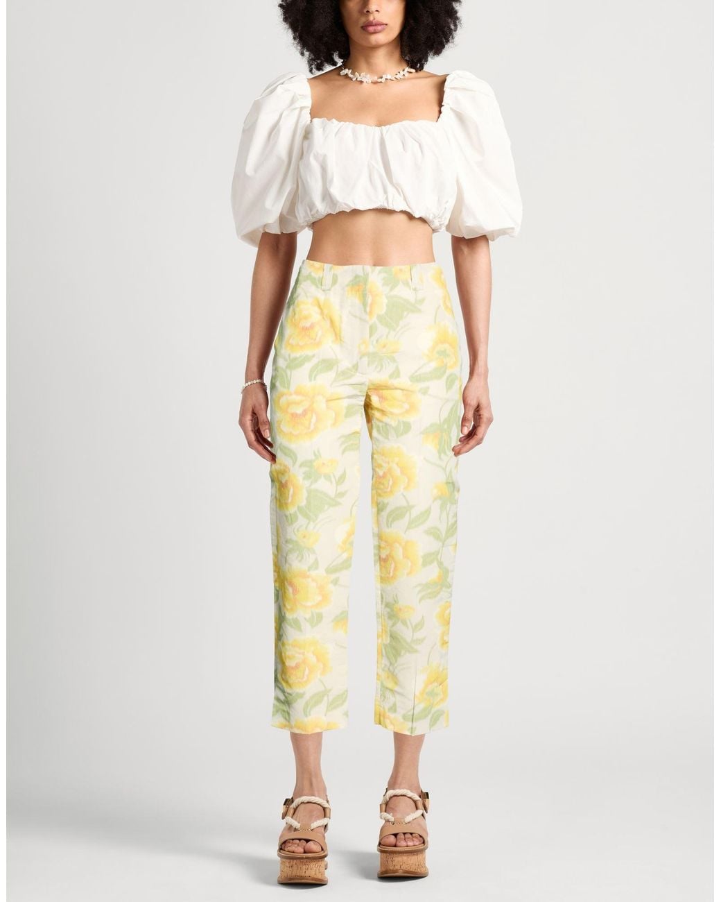 KENZO Yellow Pants Linen, Polyester, Cotton