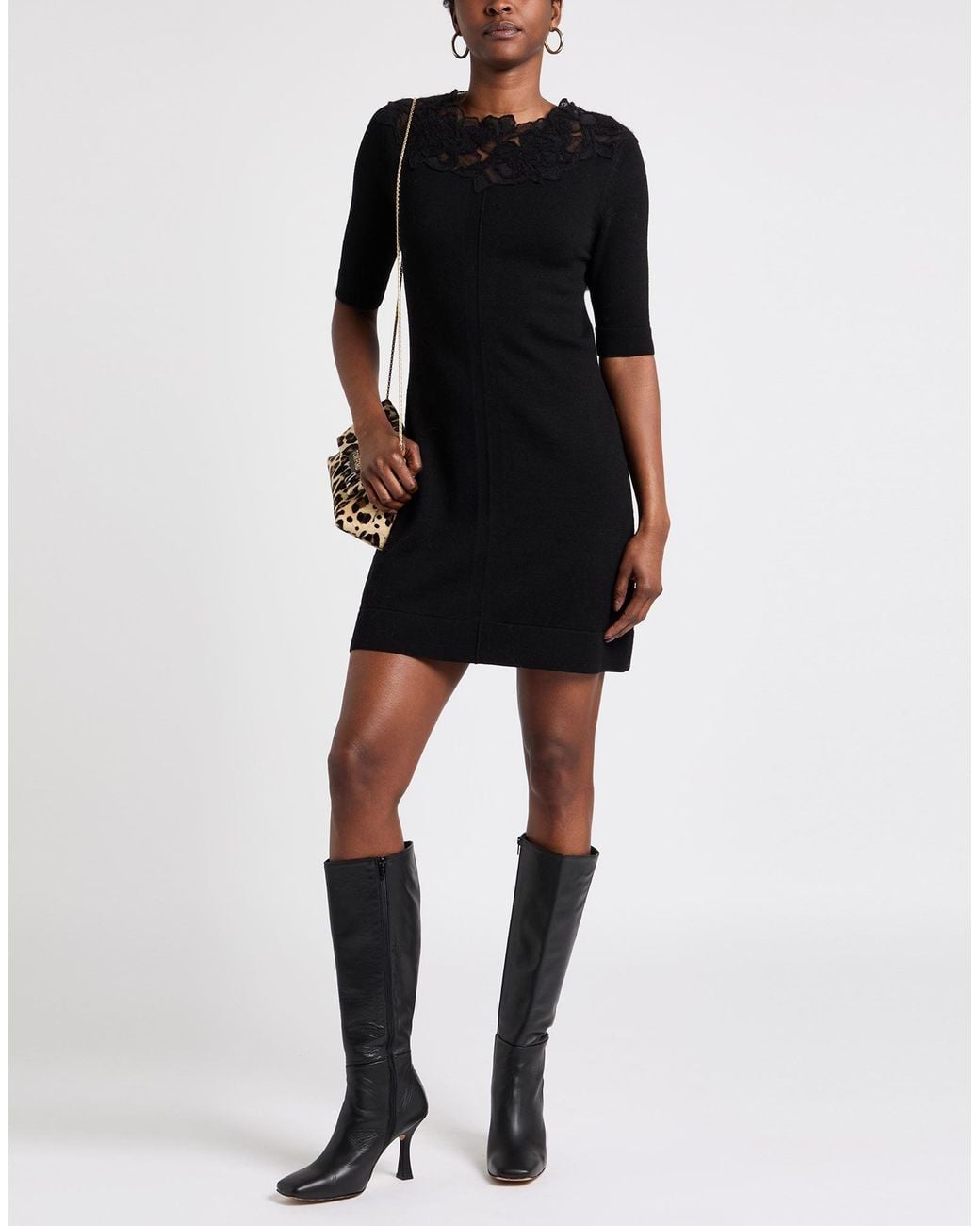 Ermanno Scervino Black Mini Dress Virgin Wool, Polyamide, Wool, Cotton, Mohair Wool